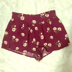 Burgundy Boho Midrise Floral Print Shorts
